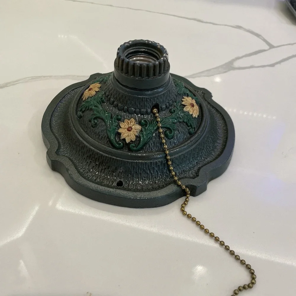 Antique Vintage Art Deco Markel Cast Iron Ceiling Light Flush Mount Floral